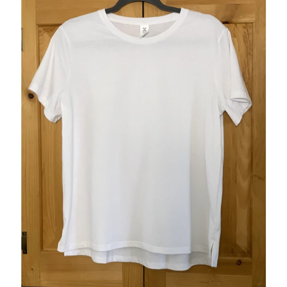 Women's White T Shirt Xersion Athletic Short Sleeve Cotton Blend Size L